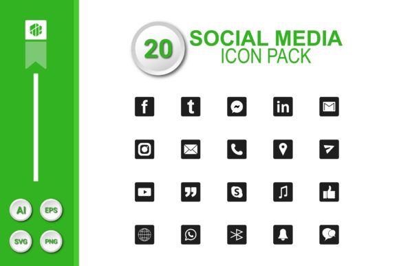 20 Social Media Icon Pack for Modern Web and Editorial Design