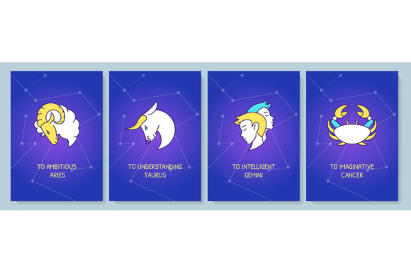 Astrology Greeting Card with Color Icons – Graphic Templates for Creative Use