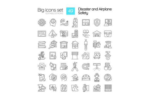 Disasters and Accidents Linear Icons Set for Graphics