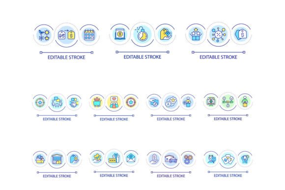 Discount Policy Loop Concept Icons Set for Graphics and Icons