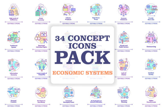 Economic Systems Concept Icons Bundle for Modern Web Design