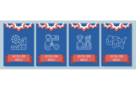 Greetings from USA Postcard with Icons - A Graphic Template for Creative Publishing