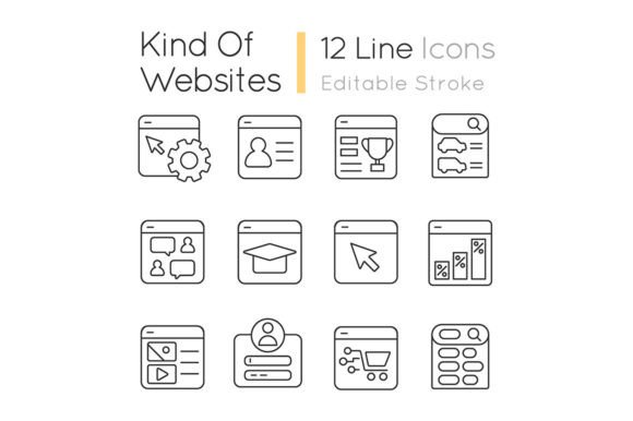 Kind of Websites Svg Linear Icons Set for Modern Web Design
