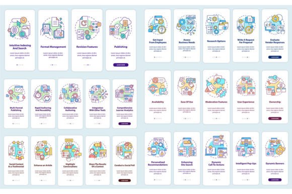 LCMS and CMS Features Mobile App Set Graphic Templates