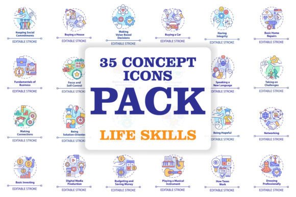 Life Skills Concept SVG Icons Bundle for Crafting