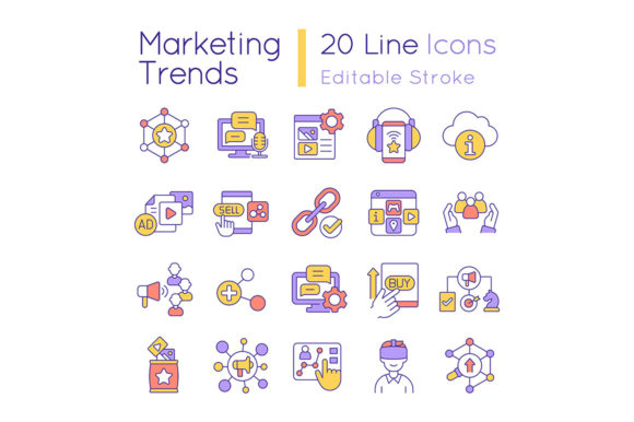 Marketing Trends RGB Color Icons Set for Modern Graphics