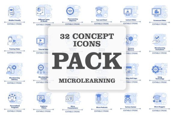Microlearning Svg Blue Concept Icons for Graphic Design
