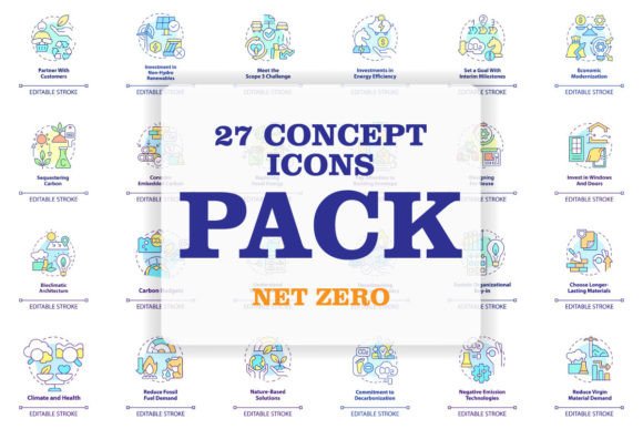 Net Zero Svg Concept Icons Set for Modern Graphics