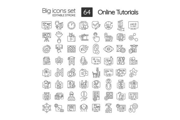 Online Tutorials SVG Linear Icons Set for Branding and Marketing
