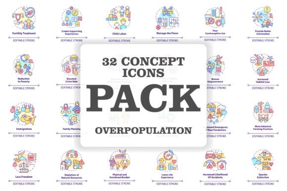 Overpopulation SVG Concept Icons Set for Handmade Projects