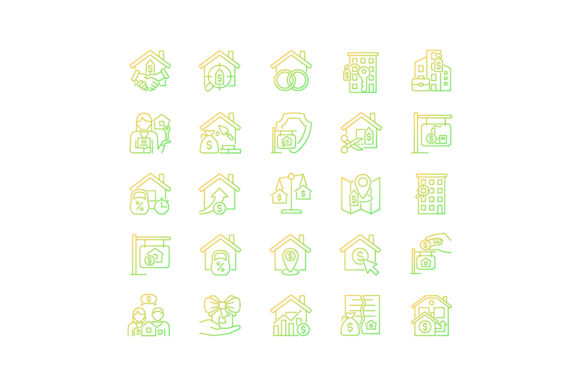 Property Sale Gradient Linear Icons Set for Graphics and Icons