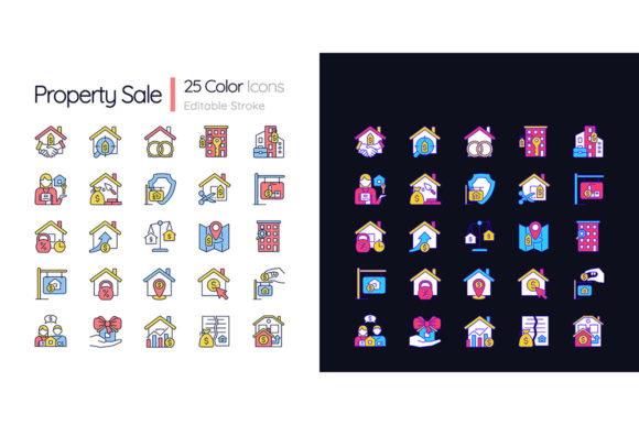 Property Sale Light and Dark Theme Icons for Web Design