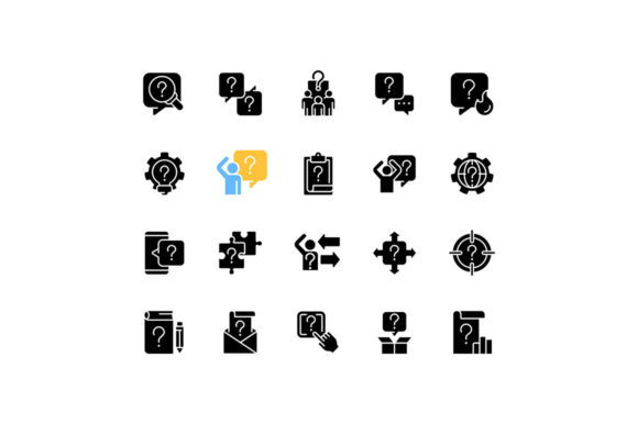 Question Mark Black Glyph Icons Set for Local Business Branding