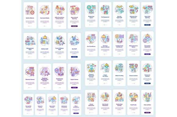 Restaurant Business Mobile App Screens - Graphic Templates for Digital Sellers
