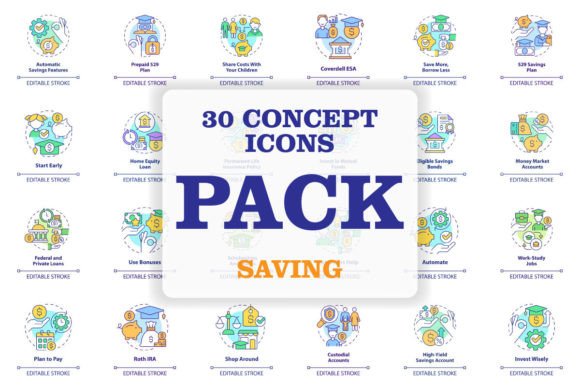 Saving for Education Concept Icons Set Review