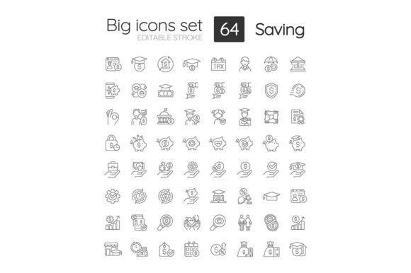 Saving Linear Icons Set for Financial Funds Graphics