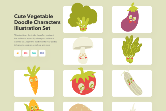 Vegetable Doodle Illustration Set for Cricut and Handmade Projects
